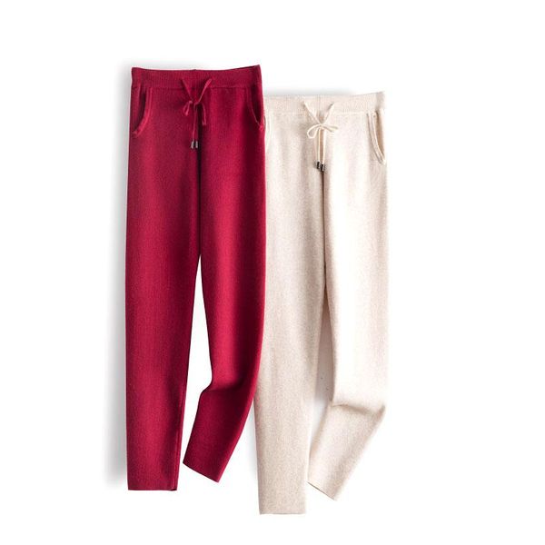 

trousers women promotion none wool sweatpants pants for boutique cashmere knit casual female 2021 new wild high waist slim flat, Black;white