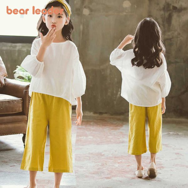 

bear leader girls kids casual clothes sets fashion teenagers korean shirts and pants outfits children loose clothing 210708, White
