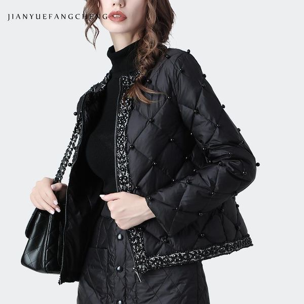 

women's down & parkas fashion duck jacket women warm thickened short winter coat beading lightly plus size streetwear female jackets, Black