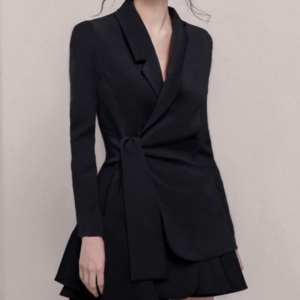 

summer turn-down collar black waist thin sleeve bow blazer skirt feminine 0mal