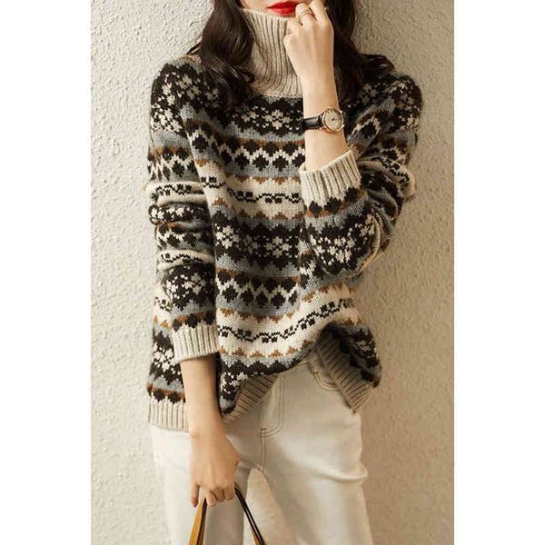

women's sweaters 660g vintage argyle turtleneck turtle sweater female pullover and thick knitting clothe populor in the eus eljn, White;black