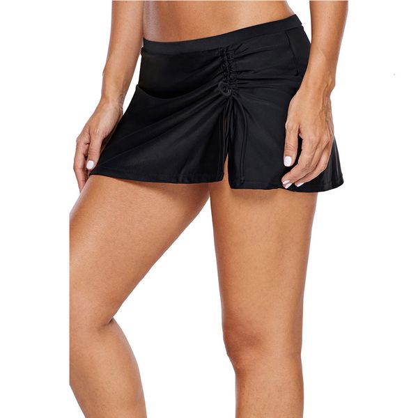 

new large swimming trunks shiying hem women's pleated lace up one piece pant skirt 410846, White;black