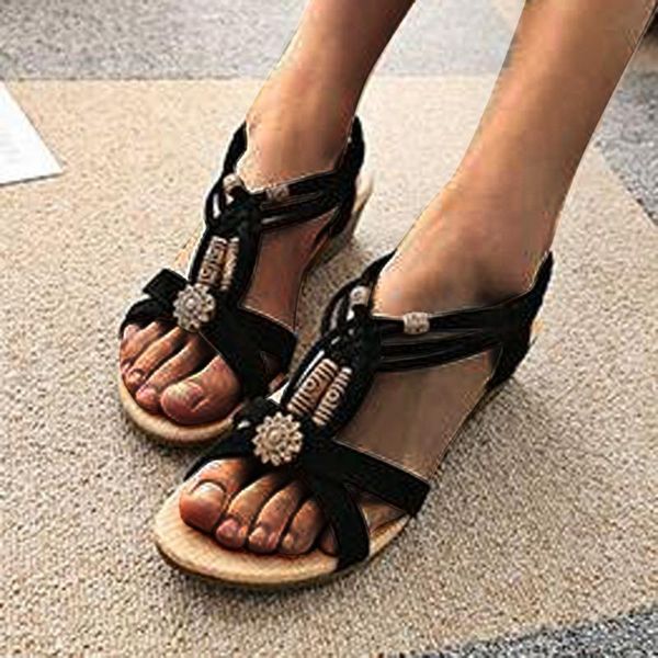

sandals telotuny 2021 style women's roman back strap open toe outdoor beach shoes summer anti-slip wedges sandalias, Black