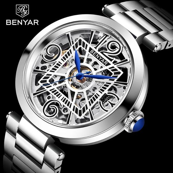 

wristwatches benyar 2021 men mechanical watch luxury stainless steel automatic men's fashion sports waterproof clock for, Slivery;brown