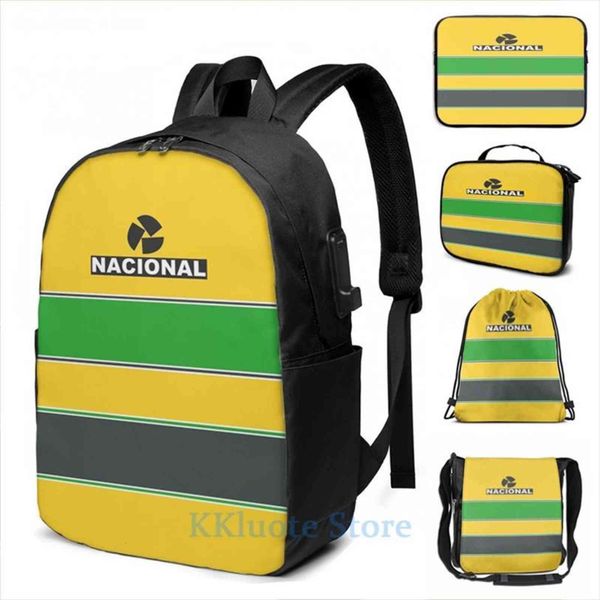 

funny graphic print ayrton senna helmet. usb charge backpack men school bags women bag travel laptop