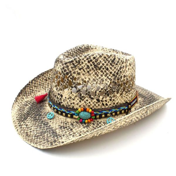 

cloches 100 % straw women men western cowboy hat handmade weave lady sumer beach sombrero hombre cowgirl caps tassel band size 56-58cm, Blue;gray