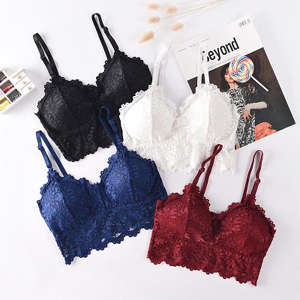 

bras lace bra women push up lingerie wireless plus size bralette strapless wrapped chest underwear femme crop tank 2021, Red;black