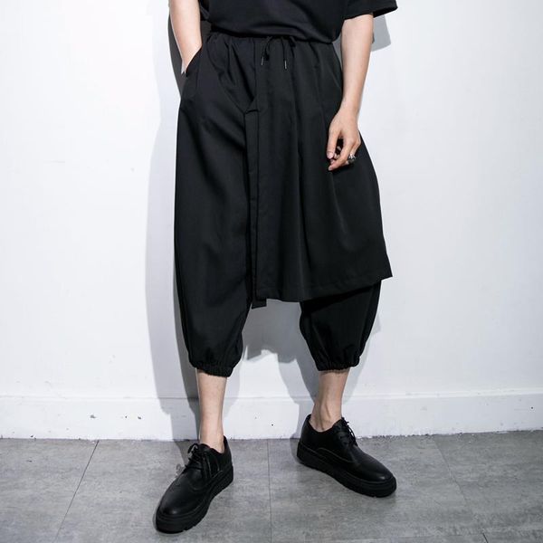 

men's pants wide leg short dark style large size fashion trend super loose low-grade casual skirt in summer, Black