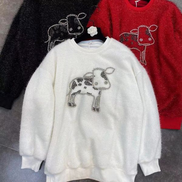 

2021 spring fresh solid arrivals around the neck long mango with cow pattern diamond thick pullover sweatershirts zqko, Black