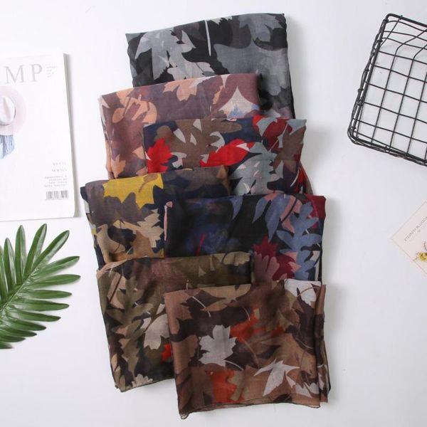 

scarves 2021 beautiful maple print shawls women long soft leaves wrap scarf muffler hijab, Blue;gray