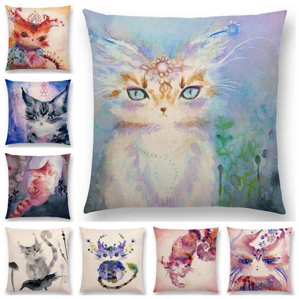 

beautiful alice magic cat gratitude kitty cute watercolor cushion cover sofa throw pillowcase cotton line pillow covers