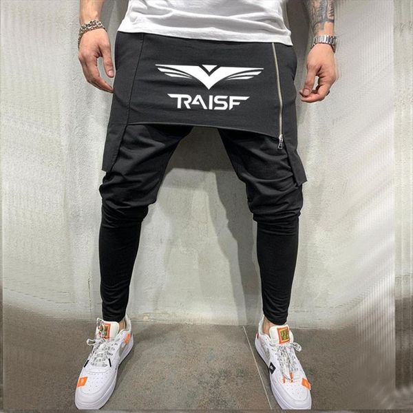 

casual hip hop jogger side women pant zipper skirt raisf big logo printed trousers streetwear sweatpants, Black