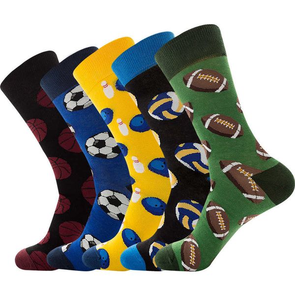 Bunte Männer Basketball Fußball Rugby Tennis Fußball Bowling Sport Ball Muster Happy Socks Lustige Baumwolle Crew Team Socken X0710