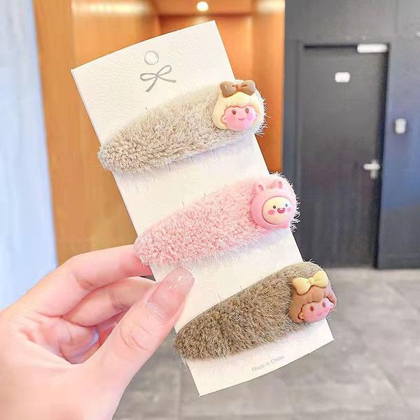 

hair accessories 3pcs/set girls cute cartoon plush hairpins children lovely decorate barrettes kids clips fashion, Slivery;white