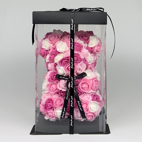 

fashion birthday/valentine's day/christmas gift handmade artificial foam 25cm colourful rose bear with gift box and light