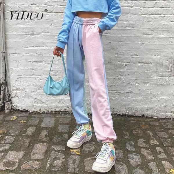 

women's pants & capris yiduo casual elastic high waist patchwork long summer women sweatpants fashion trousers loose pantalon femme str, Black;white
