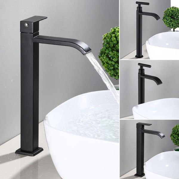 

g1 / 2 matte black waterfall tall basin faucet 304 stainless steel bathroom sink washing tap deck mount single cold water tap