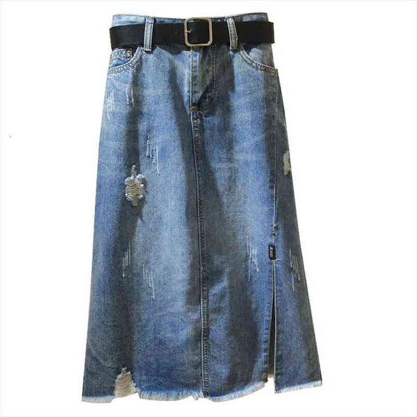 

s-5xl belt ins sumemr women ladies plus size denim long maxi midi vintage skirt jupe faldas femme korean, Black