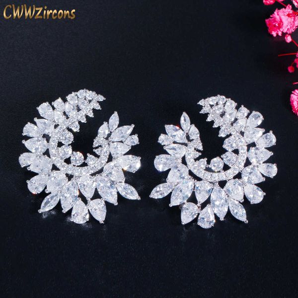 

delicate cubic zircon luxury geometry flower big wedding earring for women engagement party bridal jewelry gift cz881 210714, Golden;silver