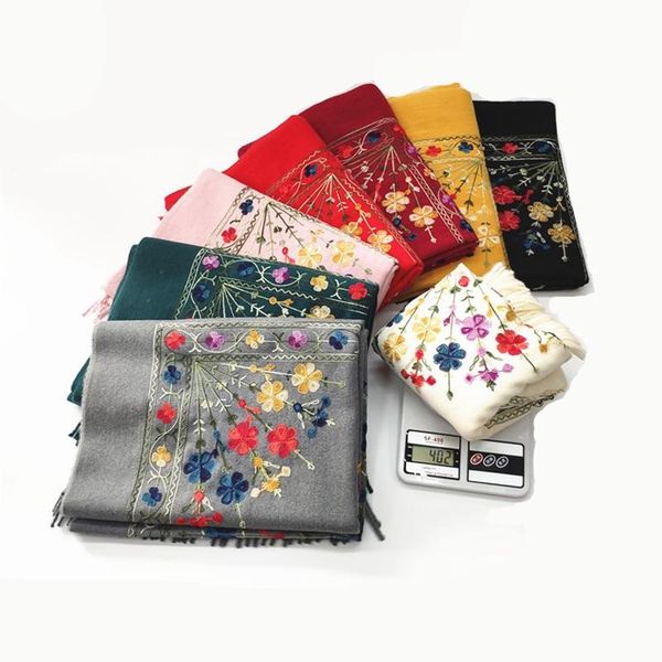 

scarves 2021 women scarf fashion embroidery cashmere lady winter shawls with tassel long size wraps pashmina bandana foulard, Blue;gray
