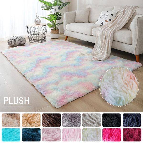 

carpets colorful plush soft carpet tie-dyed gradient color thickened area rug water absorb anti-slip floor mat for bedroom living room
