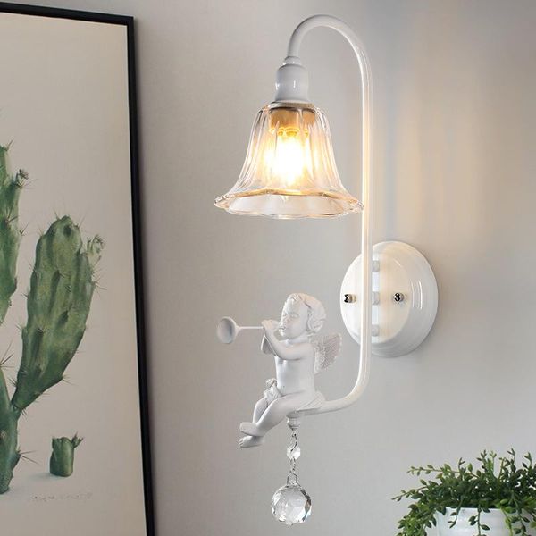 

wall lamp modern simple led resin angel baby creative personality lovely sweet bedroom bedside living room crystal glass