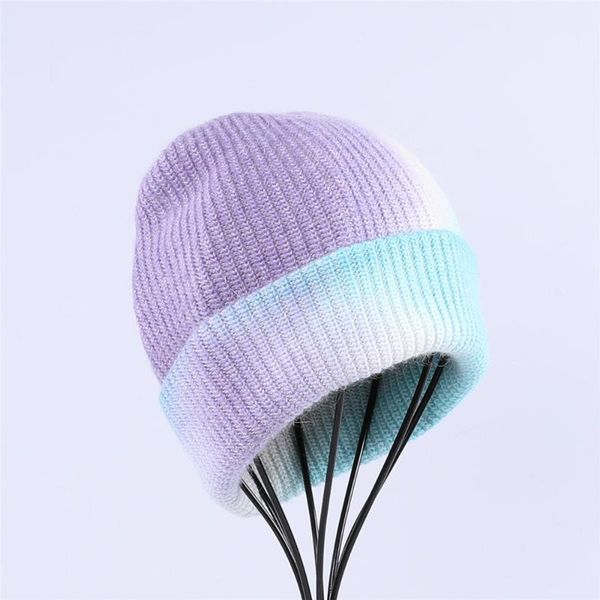 

beanie/skull caps women tie dye solid beanie cuffed winter knit watch hat skull cap dip beanies warm, Blue;gray