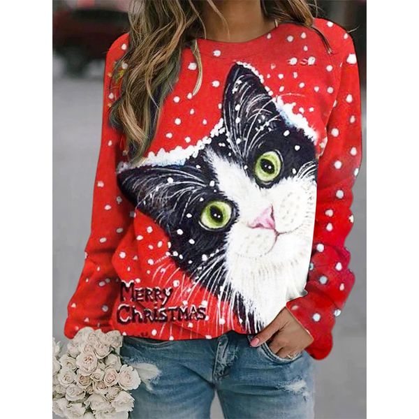 

christmas printed long sleeve ladies long sweater loose, comfortable and soft, White
