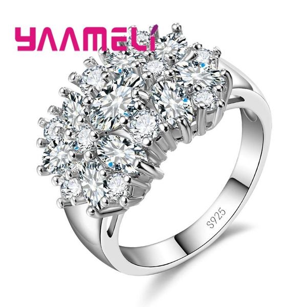 

cluster rings statement punk wide band fine 925 sterling silver oval egg cubic zircon inlay paved flower charming jewelry women bague, Golden;silver