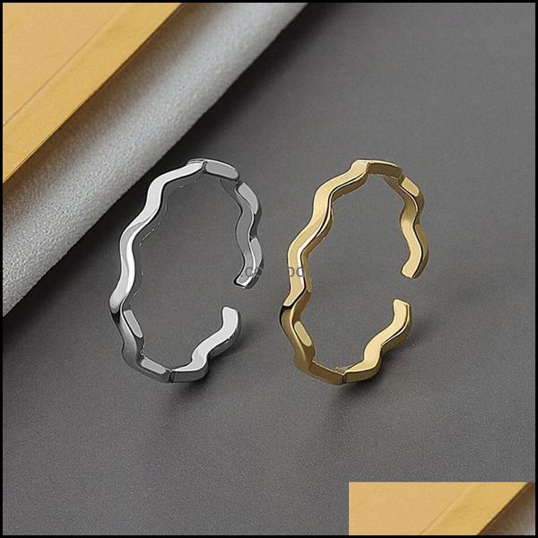 

jewelrytrendy 925 sterling sier rings for women simple wavy glossy open ring female finger jewelry girl daily wear bijoux cluster drop deliv, Golden;silver