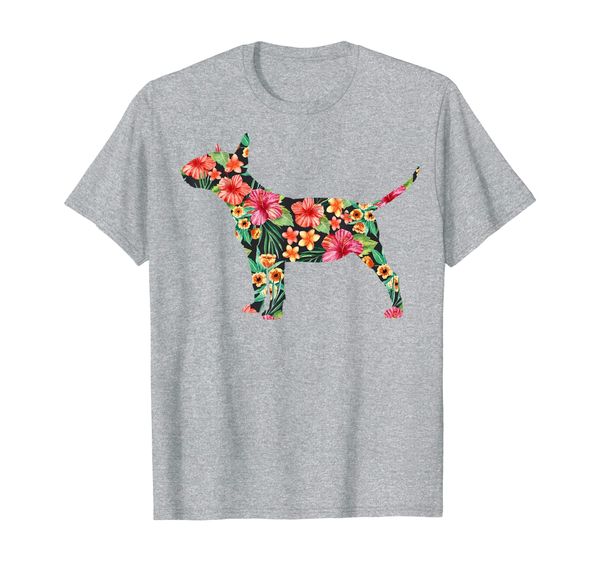 

bull terrier flower funny dog silhouette floral gifts women t-shirt, White;black