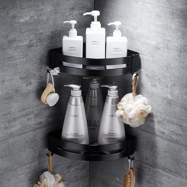 

bathroom shelves nail space aluminum black shelf cosmetic rack with single lever bath corner basket hook