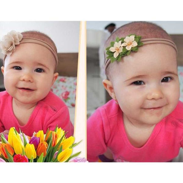 

hair accessories 3pcs kids cute lovly headband with flower baby sweet nylon rubber band child headdress little girls fashion set, Slivery;white