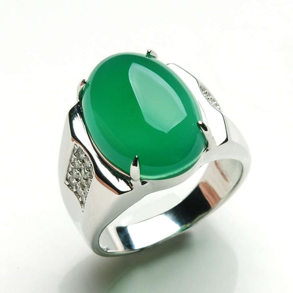 

pure sier men's jade ring inlaid with chalcedony, Silver