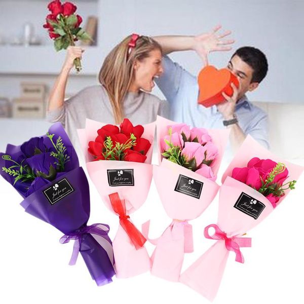 

soap flower 7pcs/set valentine's day party wedding gift preserved flower rose bouquet home decoration beautiful romantic