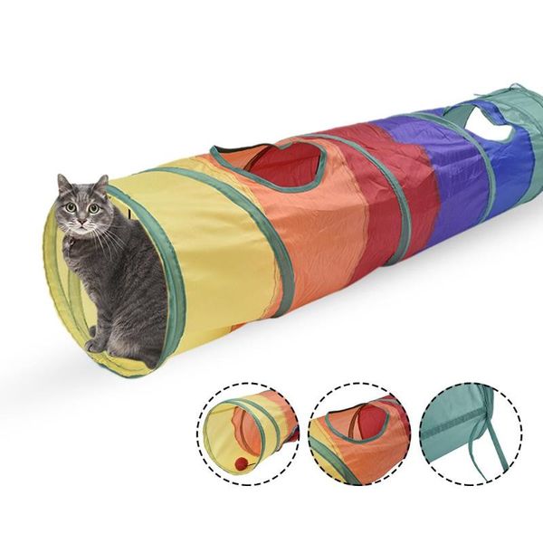 

cat toys foldable pet channel toy rolling puzzle rainbow 2 holes tunnel play ball kitten interactive playing