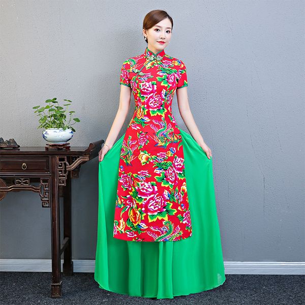 

luxury casual dresses cheongsam performance cloth 2021 chine style audrey drs large size walk show flower cheongsam two-piece set, Black;gray