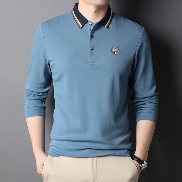 

2021 spring autumn wear middle-aged and young men's t-shirt korean solid color leisure long sleeve polo shirt, White;black