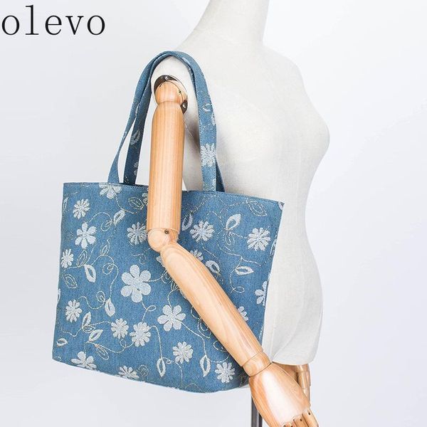 

evening bags bronzing washed denim tote bag women floral shoulder female personality all-match handbag handbags