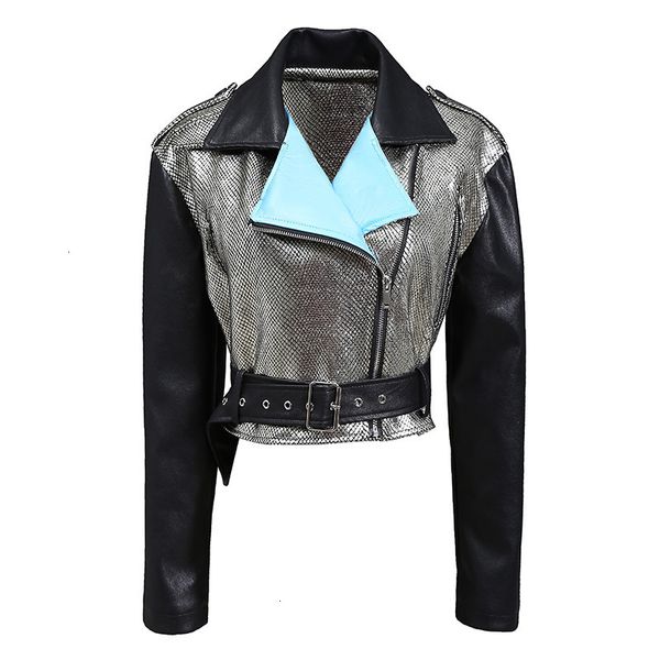 

european women's autumn/winter ins the new bright nightclub wind leather bomber jackets in female 6794 pu coat, Black;brown