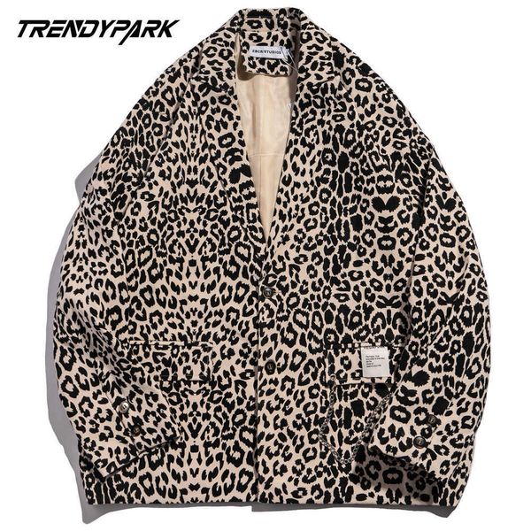 Erkek Blazers Ceket Leopar Baskılı Vintage Kore Erkek Tarzı Streetwear Hip Hop Moda Harajuku Suit Rahat Ceket Giyim 210601