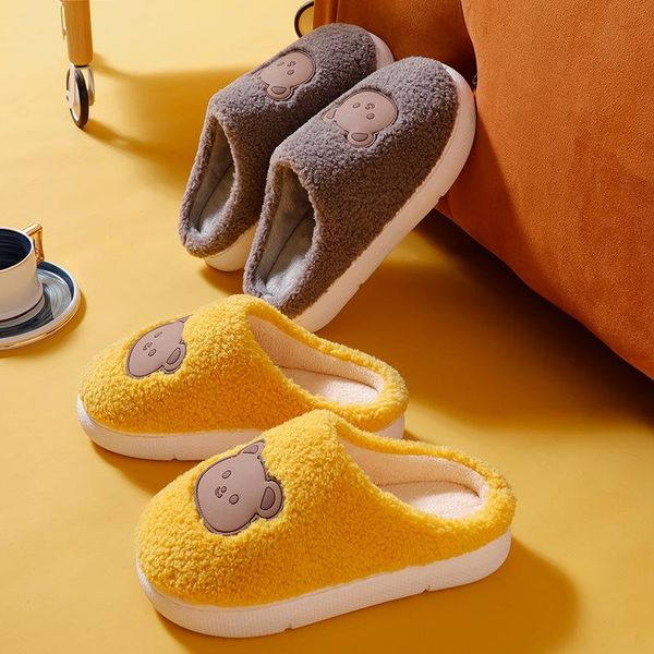 

slippers 2021 women cute bear indoor warm plush home slipper anti slip autumn winter shoes house floor soft slient slides, Black