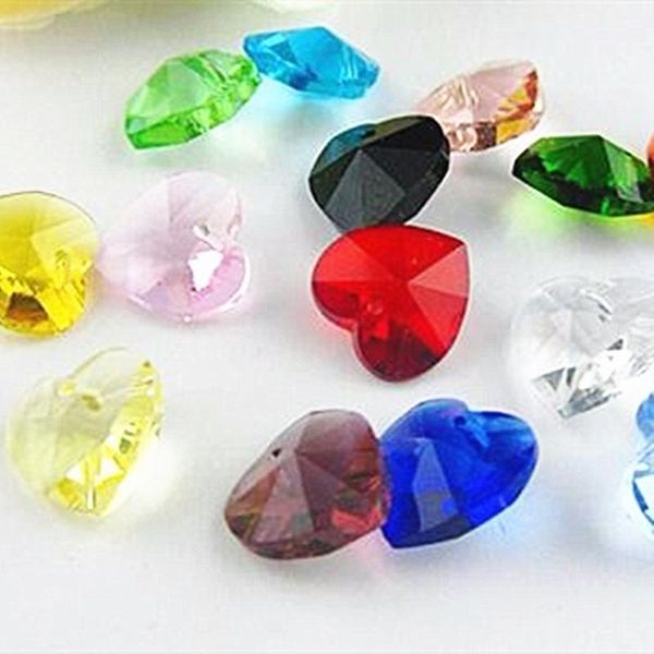

100pcs-2000pcs 14mm all colors k9 glass heart beads crystal glass chandelier pendants prism hanging diy beads