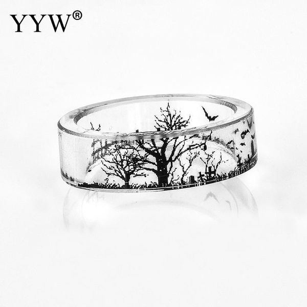 

wedding rings trendy resin blooming secret forest miniature worlds inside ring for women finger ink painting scenery jewelry, Slivery;golden