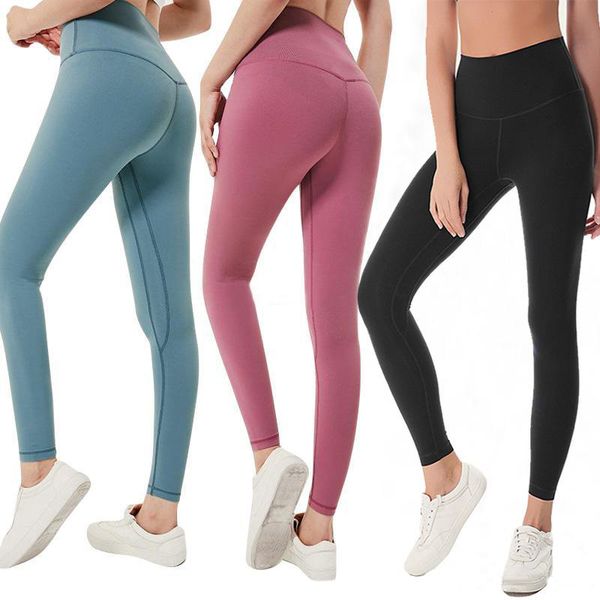 

l-32 womens designers yoga pants high waist align sports gym wear leggings elastic fitness lady overall full tights workout thicker material, Black