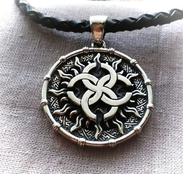 

popular amulet slavic symbol sunflower necklace pendant, Silver