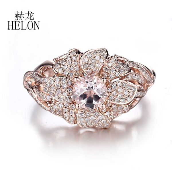 

cluster rings helon solid 10k rose gold round 5.5mm genuine natural morganite 0.7ct diamond engagement wedding ring women fine jewelry flowe, Golden;silver