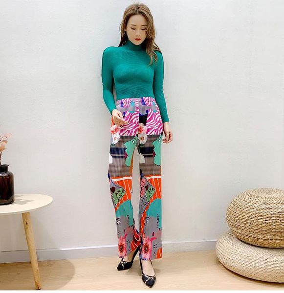 

miyake fashion fold print straight pants in stock women's & capris, Black;white