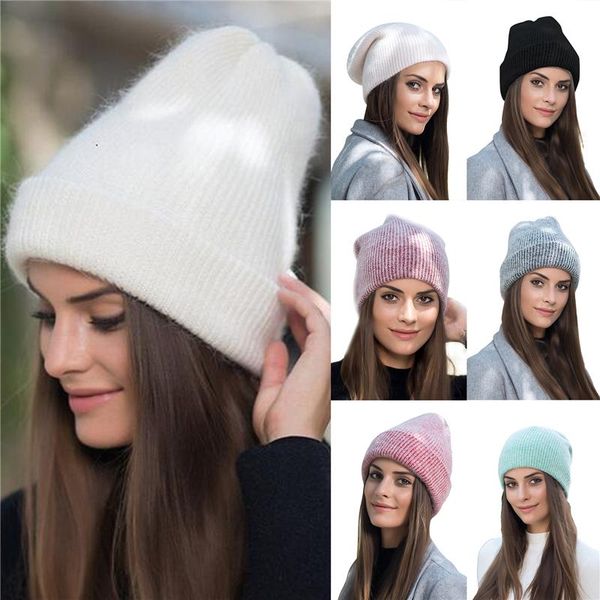 

beanie/skull caps fashion fur beanie solid hat for women winter skullies warm wool cap gorros female 2021, Blue;gray