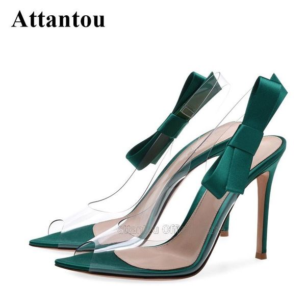 

dress shoes thin high heel transparent pvc side bowtie lady sandals woman satin summer, Black
